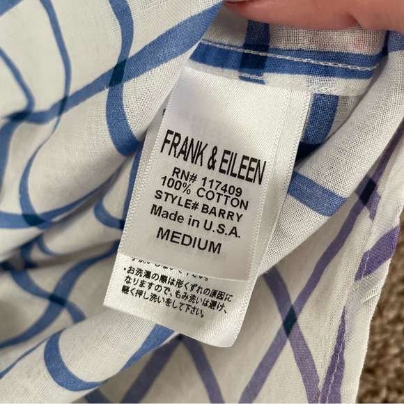 Frank & Eileen Barry Button Down Shirt Blue White Grid Plaid Size Medium - Picture 4 of 7